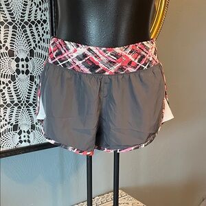 SO Women’s Gray Athletic Shorts with Pink Patterned Waistband